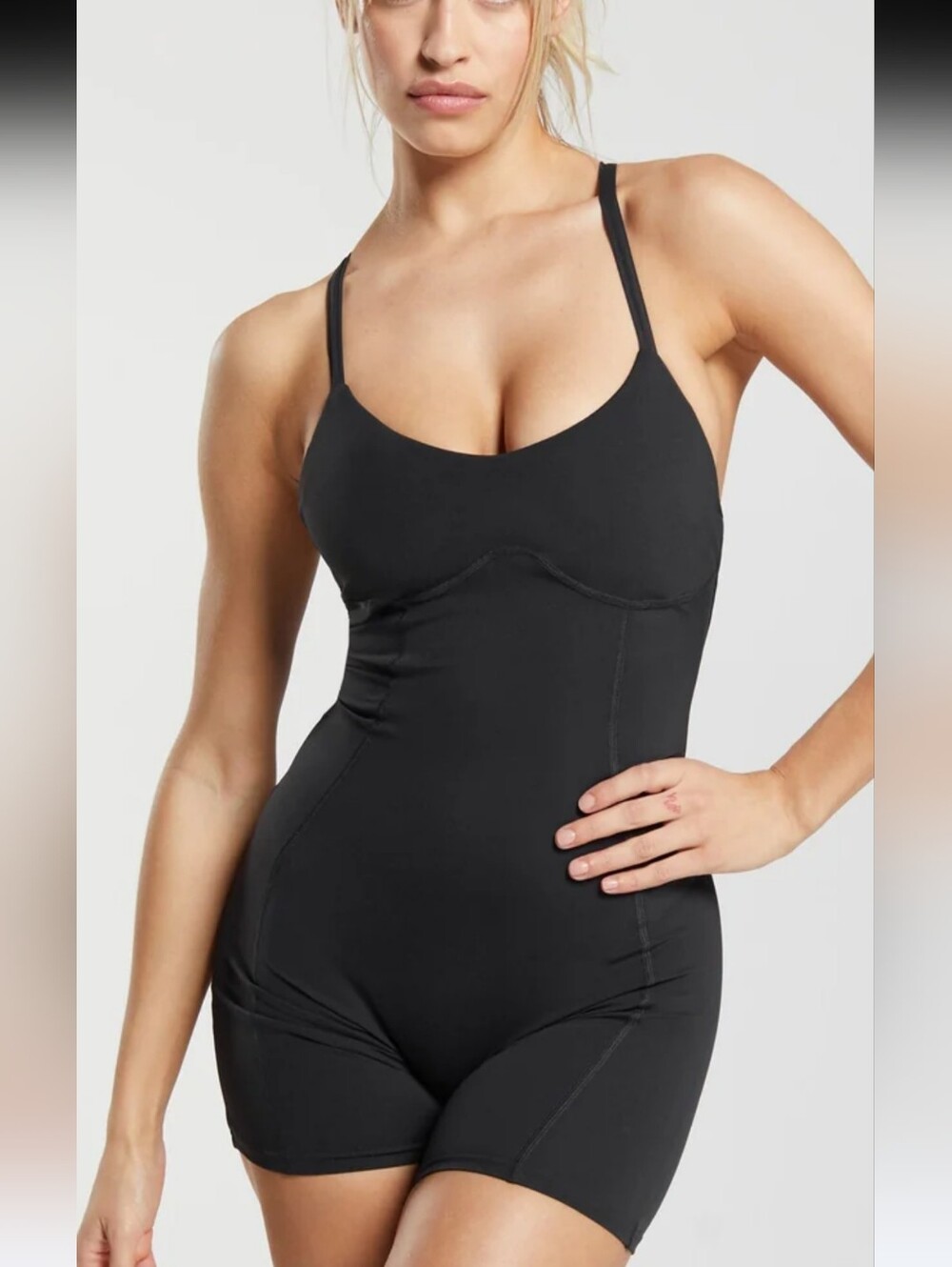 Gymshark Strappy All In One Jumpsuit Romper Black EUC